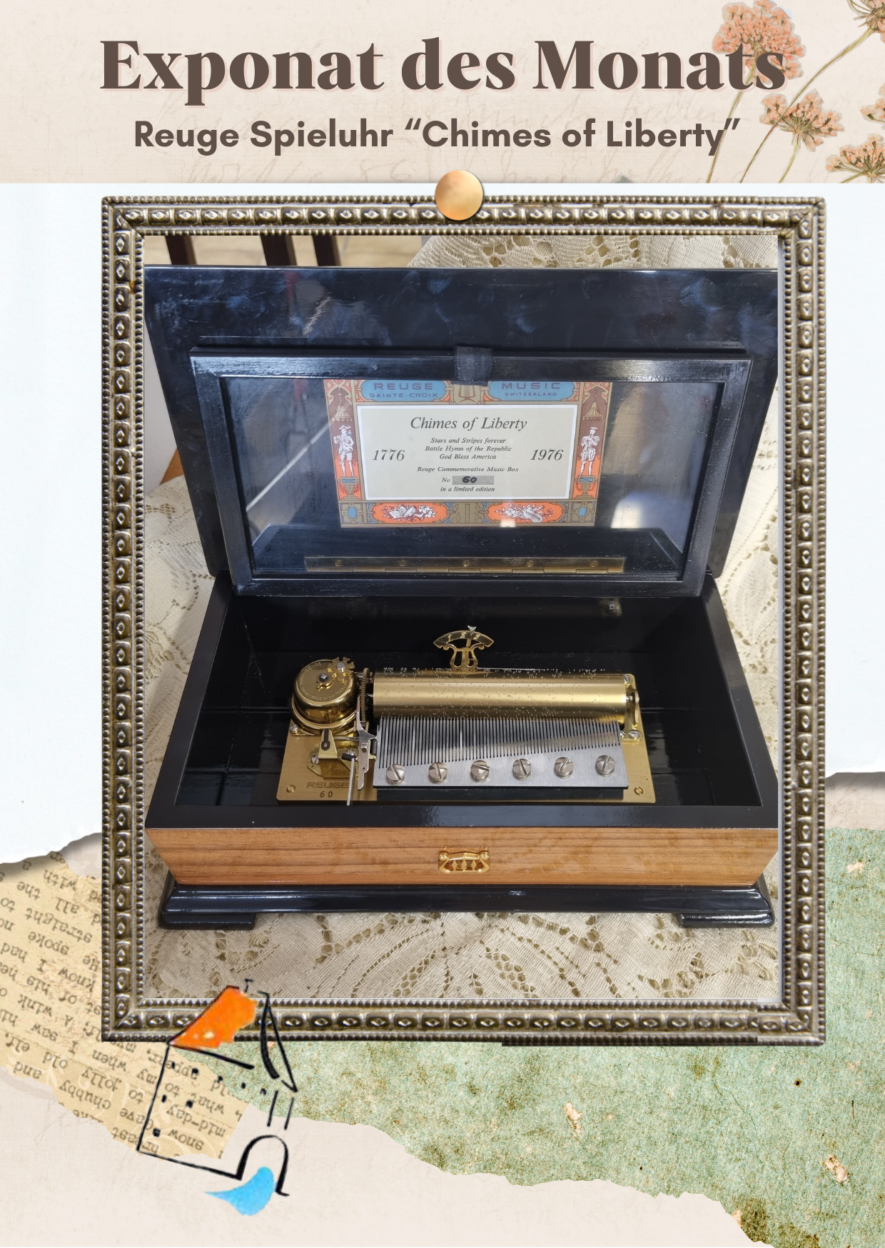 Exponat des Monats August: Reuge Spieluhr „Chimes of Liberty 1776–1976“
